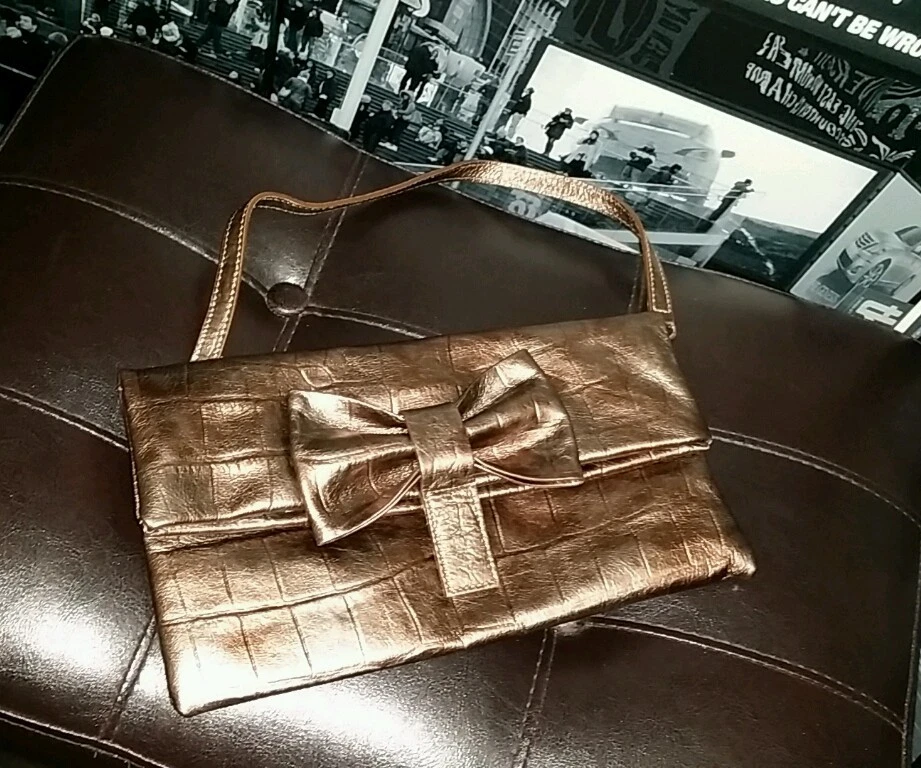 pochette Gianni Chiarini Bronze Croc REAL LEATHER MADE in ITALY FOLDOVER HANDBAG
