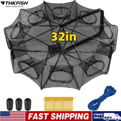 Fishing Bait Trap Crab Net Crawdad Shrimp Cast Dip Cage Fish Minnow Foldable NEW