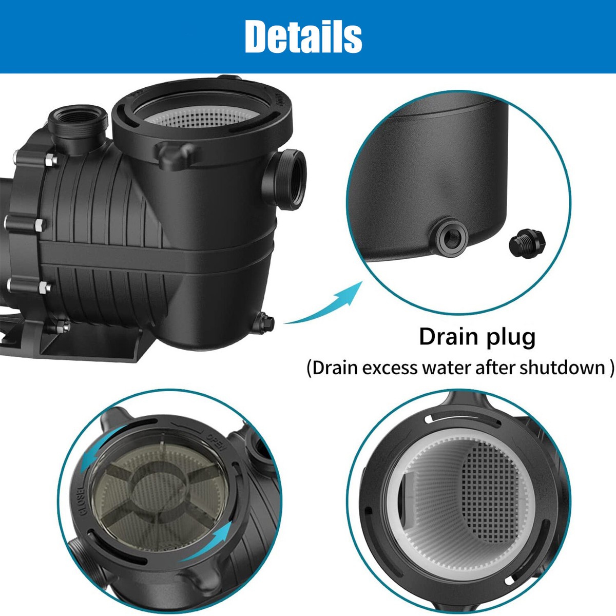 1.5 HP 2-Speed Pool Pump Motor - For In-Ground & Above Ground Pools, 5160/2280 GPH