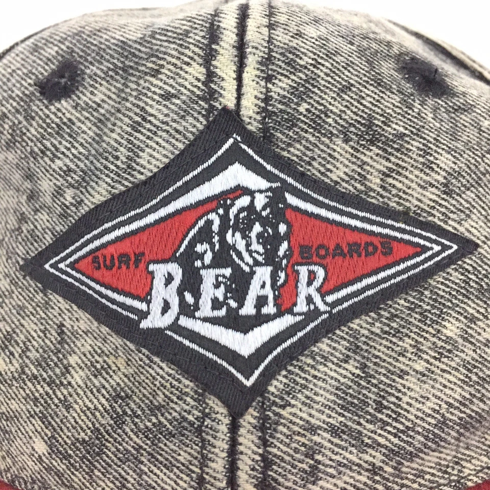 Vtg Bear Surf Boards Patch Cap Logo Denim Suede Snap Back Trucker Baseball Hat - Image 2 of 4