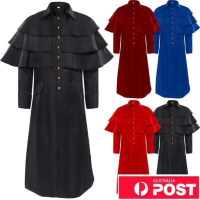 Retro Medieval Priest Uniform Stand-up Collar Button Vintage God Father Costume