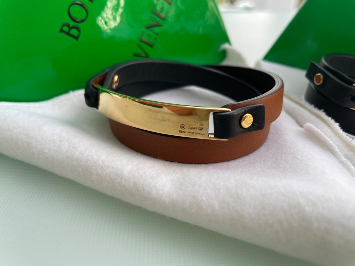 BOTTEGA VENETA LEATHER AND GOLD-TONED SILVER 925 DOUBLE-WRAP
