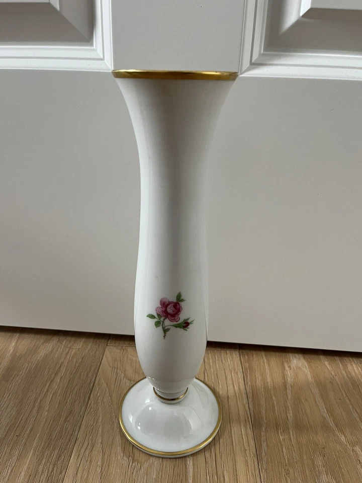 Fürstenberg Vase edle schlanke große 27 cm Dekor Rote Rose top Goldrand schön - Bild 3 von 4