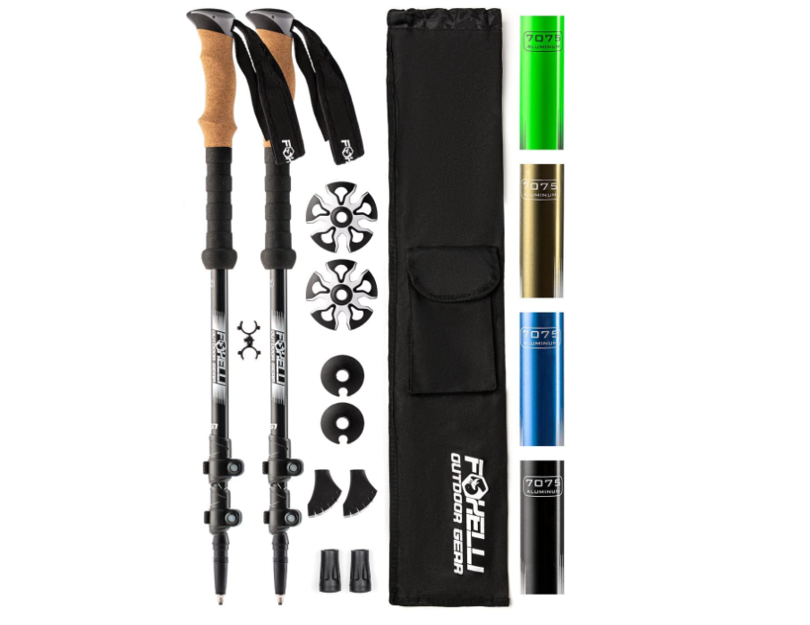 Foxelli Trekking Poles – 2-pc Pack Collapsible Lightweight Hiking