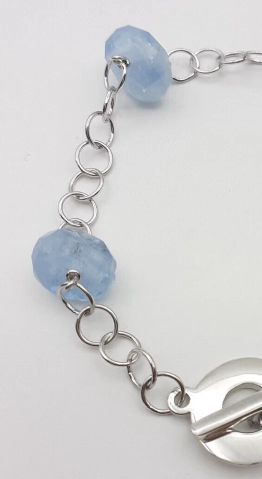 Bracciale acquamarina argento 925 chiusura a T gioiello donna catena - Immagine 4 di 4