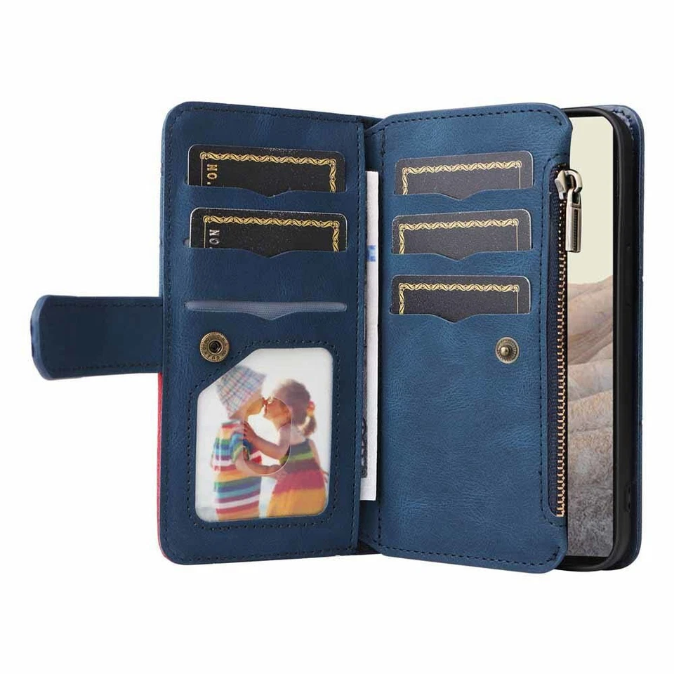 For Google Pixel 8 7 7A 6 Pro Zipper Wallet Card Holder Flip Leather Case Cover - Image 3 of 4