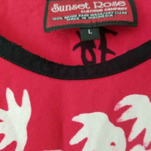 SUNSET ROSE Clothing Company Hawaii Aloha Womens Red Floral Tank Blouse Size L - Picture 15 of 17