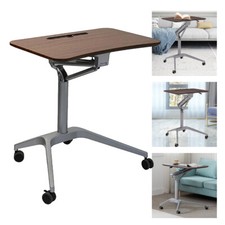 Adjustable Mobile Laptop Desk Rolling Table Cart Computer Stand + Lockable Wheel