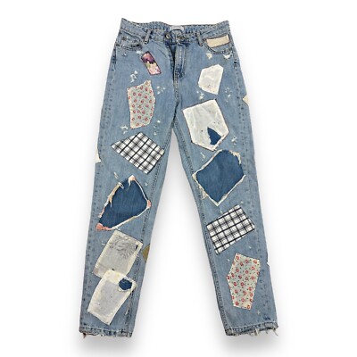 Zara Woman Premium Denim Collection Distressed Patchwork Tapered
