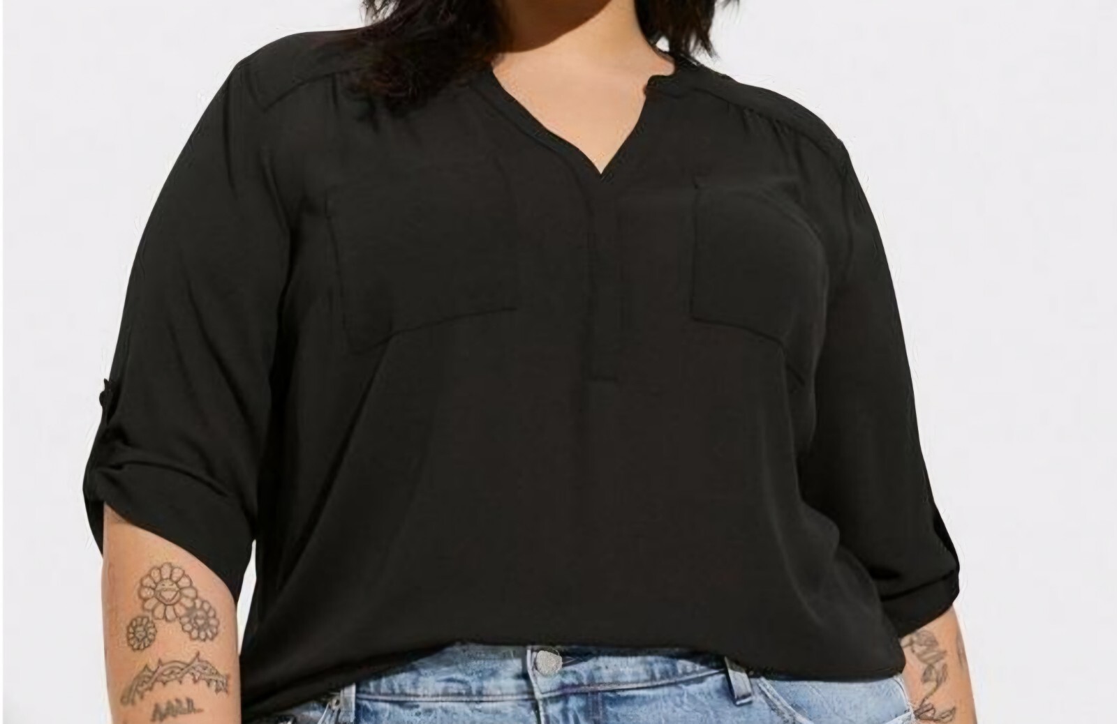 Torrid Womens Size 2 Black Sheer Harper Georgette Pullover 3/4 Sleeve Blouse
