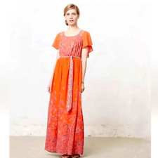 Anthropologie Maeve Blushed Paisley Maxi Dress Womens Size 0 Orange