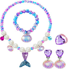 Jewelry Set for Girls Necklace Bracelet Earring Ring Set Mermaid Necklace for Gi
