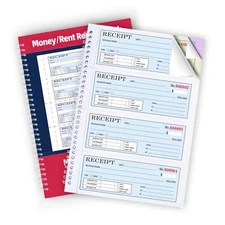 Large Money and Rent Receipt Book with Cardboard Insert3-Part Carbonless7.9”x...