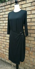  J Jill Wearever Dress SMALL Draped-Front Wrap-Style Black Stretchy Excellent 