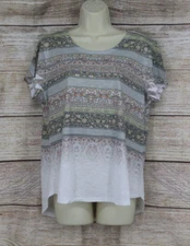 Style & Co Womens Size Petite Large Pullover Short Sleeve Top Shirt Gray Floral