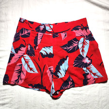 Express Shorts Womens Medium Red Floral Plant...