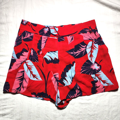 Express Shorts Womens Medium Red Floral Plant Print Fashion High Rise Walking