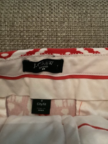 J. Crew Stretch City Fit Chino Shorts Casual Geometric Red White Sz 8 - Picture 2 of 3