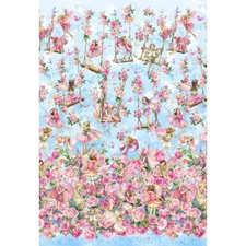 SPRING SONG FLOWER FAIRIES BY MICHAEL MILLER FAIRY BLUE BORDER FABRIC HALF YD