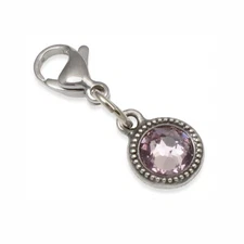 June Birthstone Clip-On Charm, Light Amethyst European Crystal + Lobster Clasp