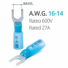 Heat Shrink 10 Fork Type Terminals 16-14 Gauge Blue Electrical Wire Connectors
