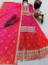 Pakistani Pink Sharara Ready To Wear Suits Indian Wedding Party 3 Piece Dress