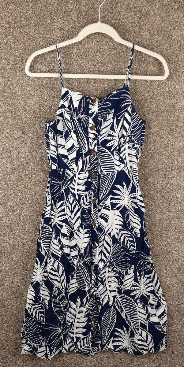 Old Navy Linen Blend Dress Womens M Blue White Tropical Front Buttons Casual  NWT | eBay