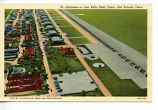 Aerial-Line of Airplanes-Kelly Field-San Antonio-Texas-Vintage Military Postcard
