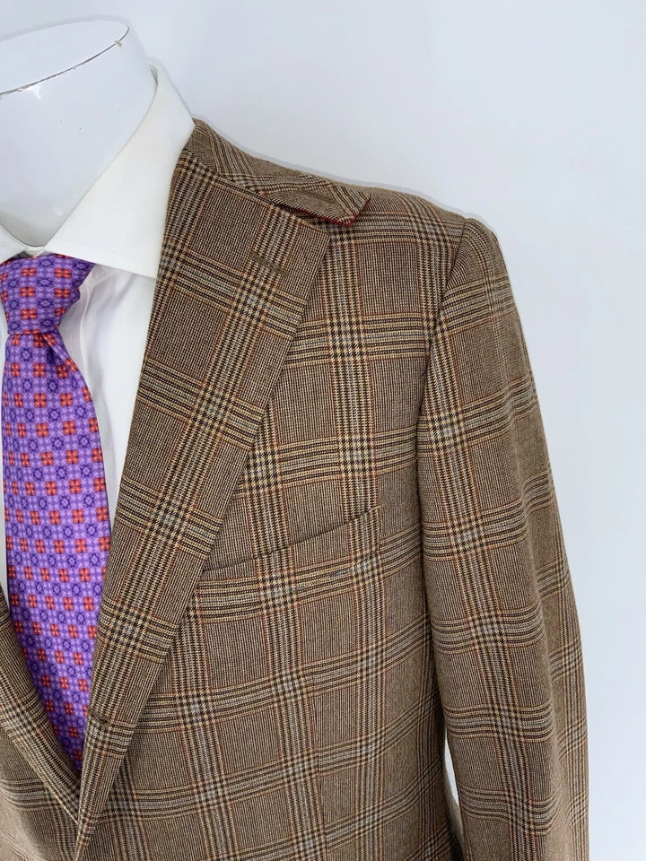 Blazer Marlon Austin 40R Marrón Azul Lana a Cuadros 2B 2V Puños Funcionales YGI U4-14 Foto 3 de 4