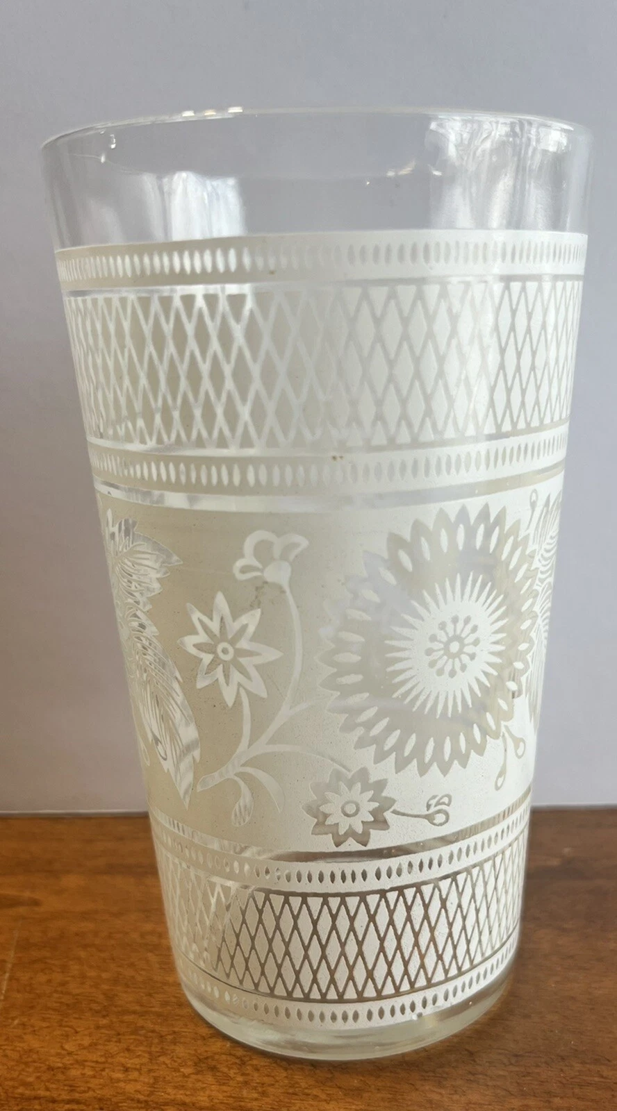 Vintage White Crosshatch And Floral Pyroglaze Glass
