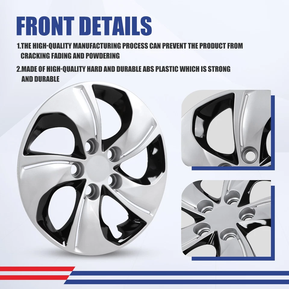 15" Set of 4 Silver Wheel Covers Full Hub Caps For 2013-2015 HONDA CIVIC SEDAN - Image 4 of 4
