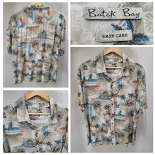 Batik Bay Aloha Hawaiian Shirt Men's 2XL Beige Multicolor Flamingo Short Sleeve