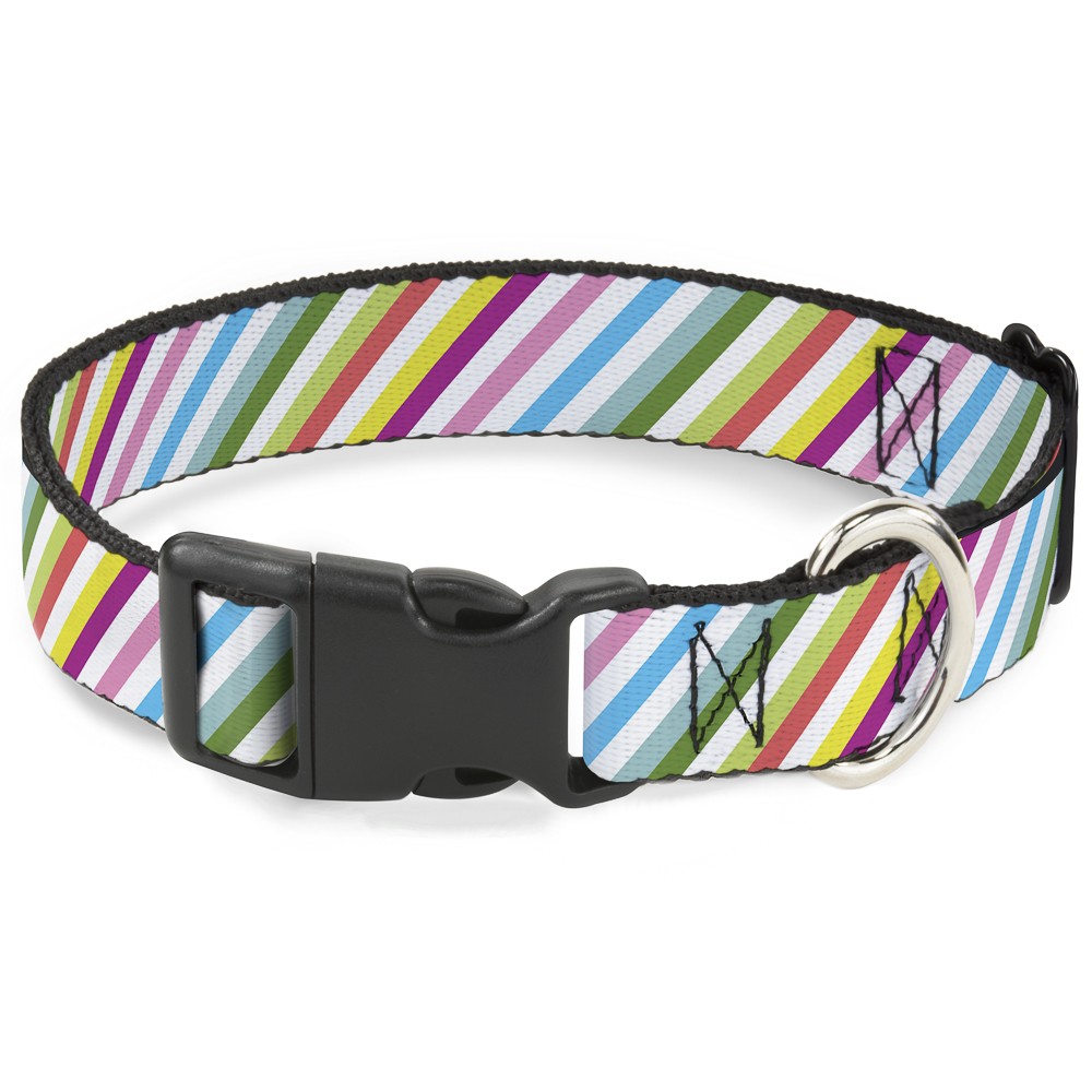 Plastic Clip Collar Diagonal Stripes White/Multi Color NARROW-Large 9.5-14.5