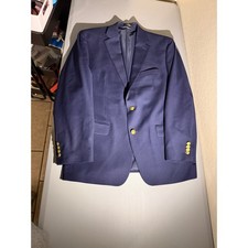 Lauren Ralph Lauren Mens 42R Navy Blue Wool Blend CoolMax Blazer Gold Buttons
