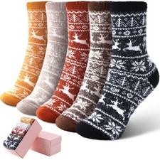 5 Pack Women Thick Soft Warm Fuzzy Socks Winter Wool Fluffy Cozy Gift Box