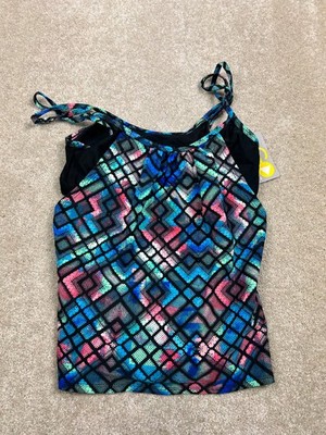 GO GOSSIP Swimwear Women's S Multi-Color Geometric Nylon Spandex Tankini Top