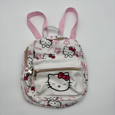Sanrio Hello Kitty Backpack Girls Mini White Pink Faux Leather Print Zip Cute