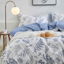 White Blue Floral Queen Size Duvet Cover Set 3 Piece, 90 Inch x Queen,