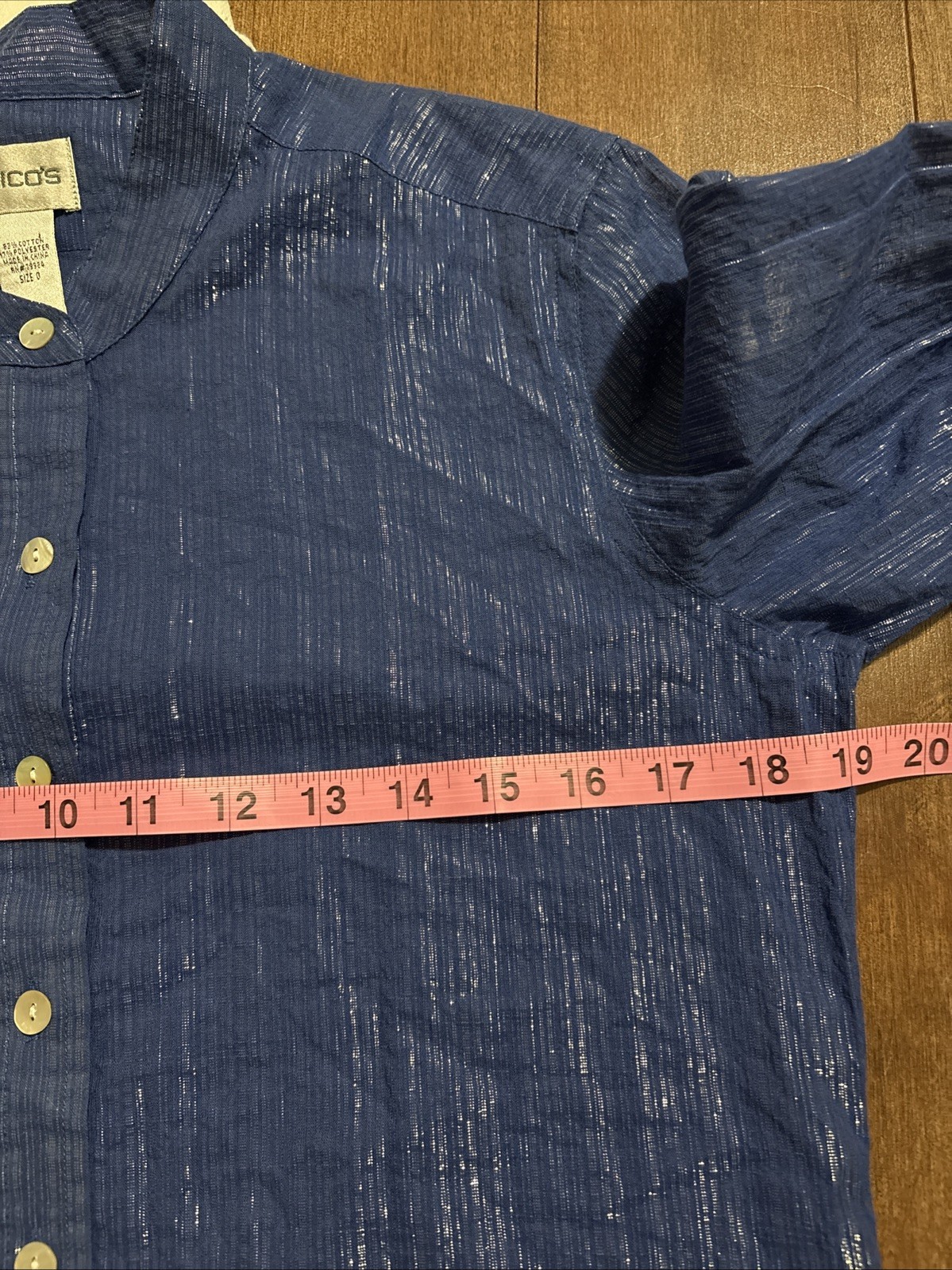 Chicos Blue Button Down Silver Metallic Shirt Wom… - image 18