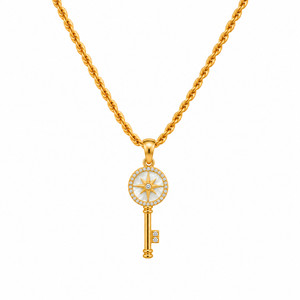 Authentic Gold Plated Compass Star Key Pendant Necklace Twist Chain Box
