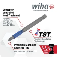 Wiha 70301 TerminatorBlue Impact Bit Phillips #1– 3.5" Length - 2 Pack