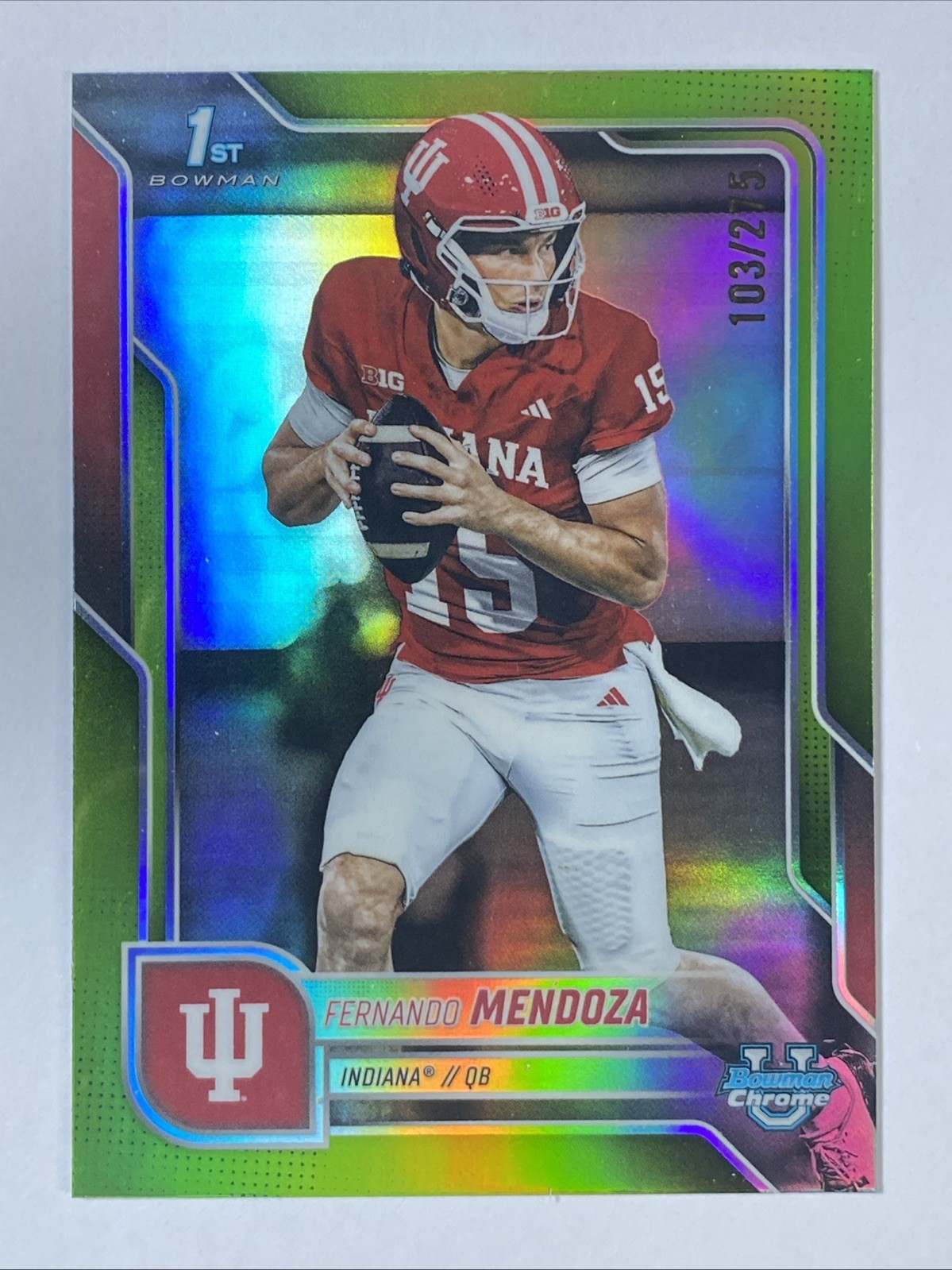 FERNANDO MENDOZA 2025 Bowman University Chrome 1st LIME GREEN Refractor /275 *ke