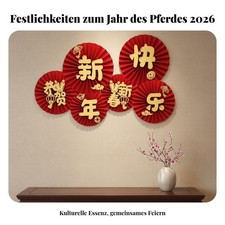 2026 Neujahr Papierf&auml;cher-Blume, Pferd Deko f&uuml;r Klassenzimmer, Fenster