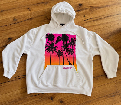 Dsquared2 Herren Hoodie Pullover XXL 2XL Weiß Palmen Sunset Palm Tree Kapuze