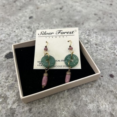 Schöne Silber Wald Jade Ohrringe mit rosa Tropfen/Hänger