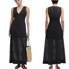 Madewell Sleeveless Eyelet V-Neck Maxi Dress Black NS772 size 6 NWT