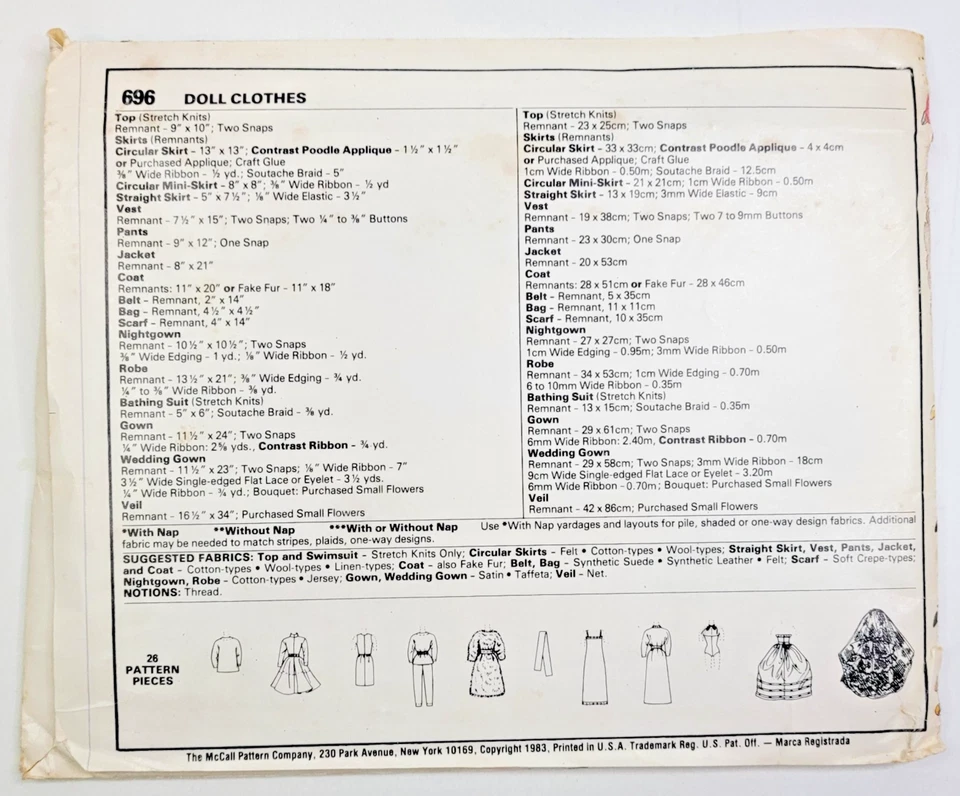 Padrão de costura vintage anos 80 McCalls 696 roupas de boneca da moda Brooke Barbie 12" CORTADO - Imagem 2 de 3