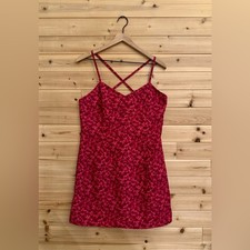 Y2K Express Large Pink Ditsy Floral Strappy Keyhole Mini Dress Romantic Party