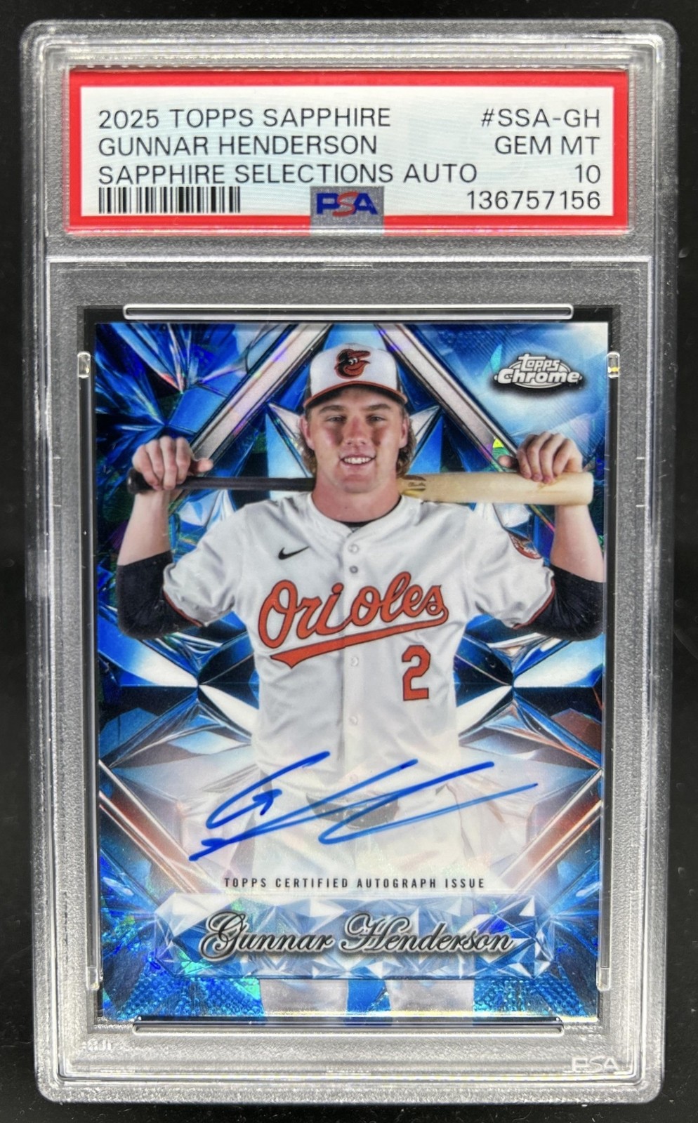 2025 Topps Chrome Sapphire Gunnar Henderson Selections Auto #SSA-GH PSA 10