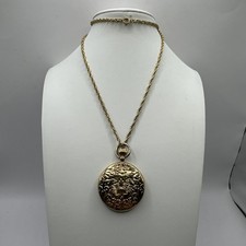 Vintage Intricate Etched Faux Pocket Watch Necklace 22  Chain